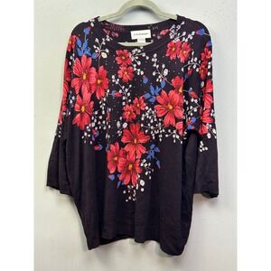 C.D. Daniels Sweater Womens 3X Purple Floral Rhinestone 3/4 Sleeve Pullover Knit